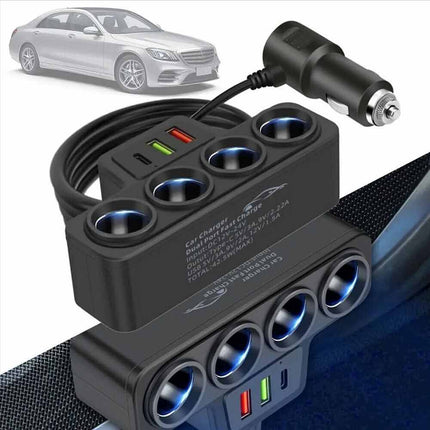 4 Way 12V 24V Car USB Charger Splitter Cigarette Lighter Power Adapter