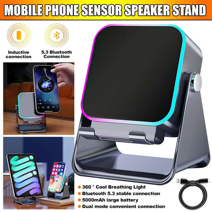 Mini Induction Speaker with Phone Stand 5 in 1 Wireless Bluetooth Audio