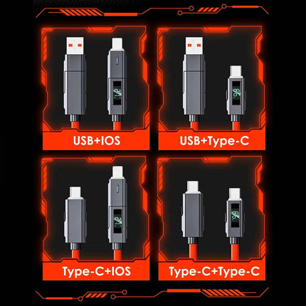 4-in-1 USB C Cable with Digital Display, 100W PD Fast Charging for iPhone & Android