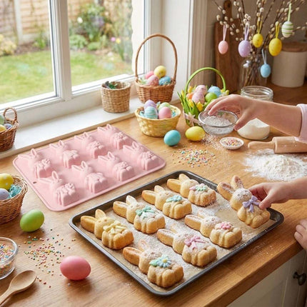 8-Grid Easter Bunny Baking Molds, Food Grade Baking Tools for Cakes