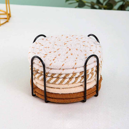8pcs Non-Woven Heat Resistant Cup Coasters Set with Iron Frame, Non-Slip Drink Mat