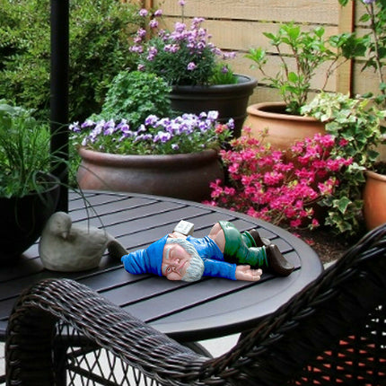 Funny Drunk Dwarf Garden Gnome Statue Rude Passed Out Patio Ornament