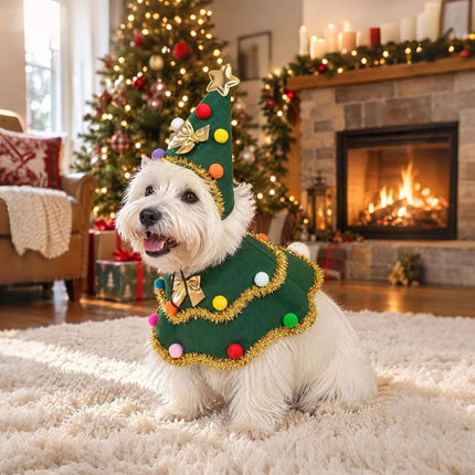 Christmas Tree Pet Cape Shawl, Festive Dog & Cat Costume Outfit for Puppy