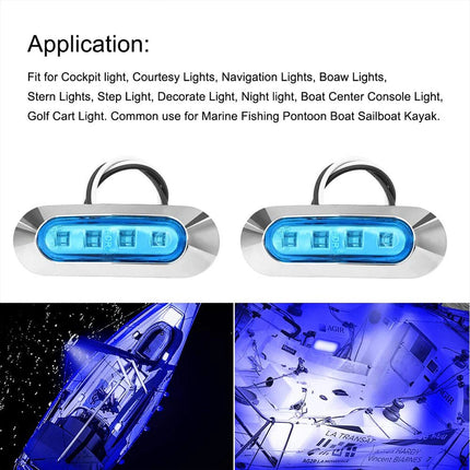 4X Blue LED Courtesy Lights 12V 24V Marine Boat Cabin Deck Stair Walkway