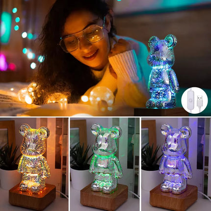 Cute 3D Bear USB Night Light, RGB Firework Glass Lamp 20cm