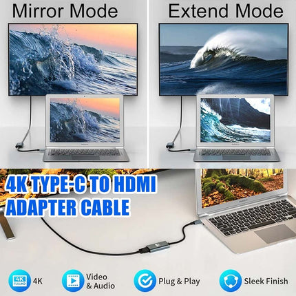 USB C to HDMI Adapter 4K 60Hz, Type-C to HDMI Converter Cable for Laptop, Tablet, TV
