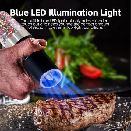 2 Pcs Electric Salt & Pepper Shakers – Gravity-Activated Spice Grinders