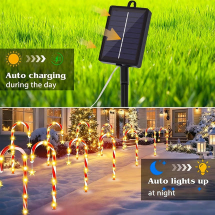 5IN1 Red Solar Christmas LED Lights Candy Cane Path Garden Decor
