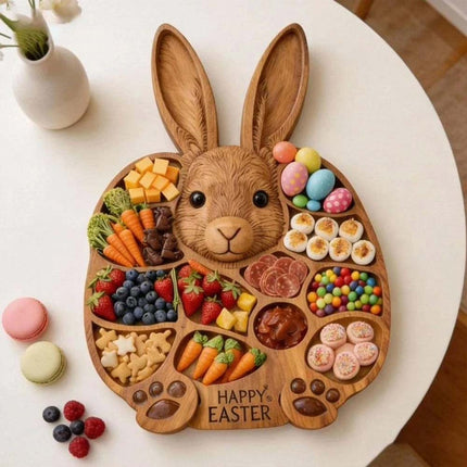 Wooden Easter Bunny Cold Dishes Board 14"x14", Easy Clean Kitchen Tool