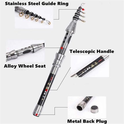 Portable Carbon Fiber Telescopic Fishing Rod Travel Spinning Pole Sea Fresh