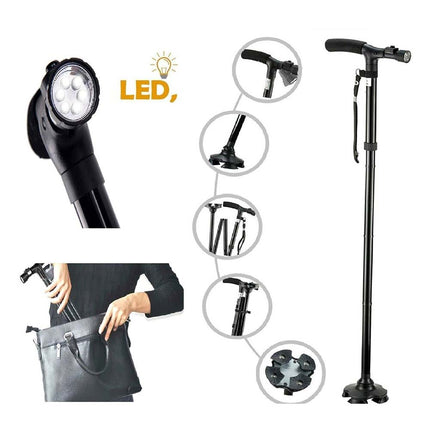Adjustable Folding Walking Stick with LED Light and Comfortable Strap