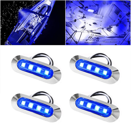 4X Blue LED Courtesy Lights 12V 24V Marine Boat Cabin Deck Stair Walkway