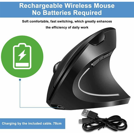 Rechargeable Vertical 1600DPI 2.4GHz Wireless Mouse Right Hand