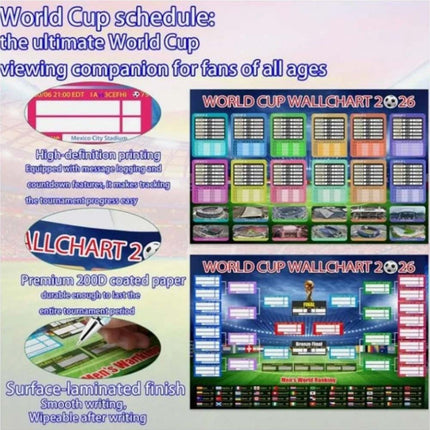 2X 2026 World Cup Football Wall Chart 87x58cm Foldable Schedule Poster