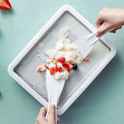 Portable Rolled Ice Cream Machine Pan with 2 Spatulas for Sorbet