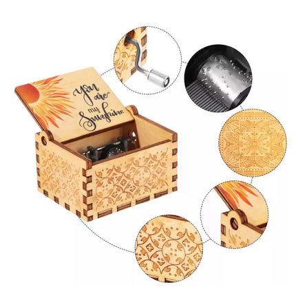 Hand Cranked You Are My Sunshine Music Box Black Engraved Gift