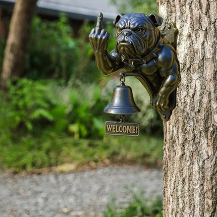 Funny Rustic Bulldog Doorbell, Cast Iron Door Ring with Character
