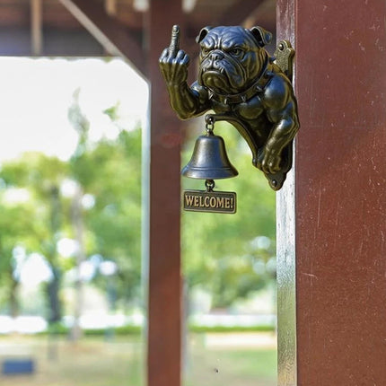 Funny Rustic Bulldog Doorbell, Cast Iron Door Ring with Character