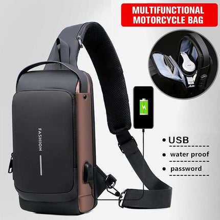 Men's Anti-Theft Lock Crossbody Shoulder Sling Bag Chest Bag USB Port