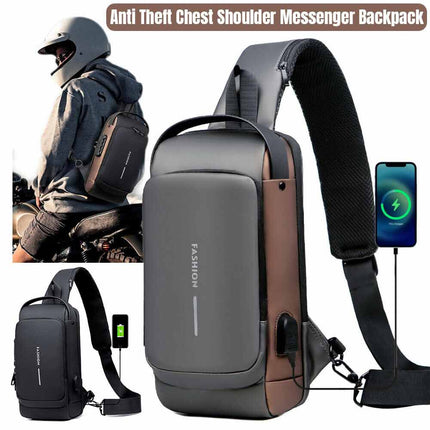 Anti-Theft Sling Crossbody Backpack with USB Port for Men