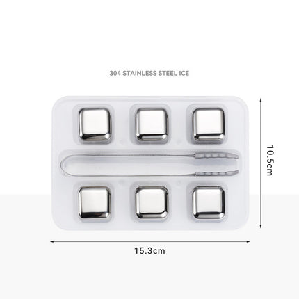 6Pcs Stainless Steel Whiskey Wine Ice Stones with Tongs, Reusable Cooling