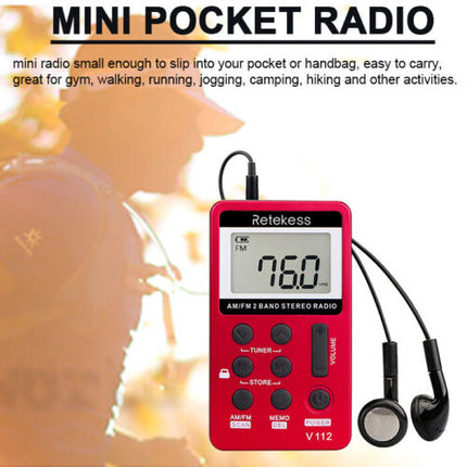 Pocket AM FM Radio Retekess V112 Rechargeable Stereo Earphone Sport Player