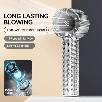 S5 Full White Diamond Handheld LED Turbo Fan 199 Gears Mini Personal Fan