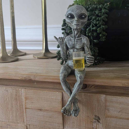 Funny Alien Drinking Beer Statue – Quirky Bar Art Figurine