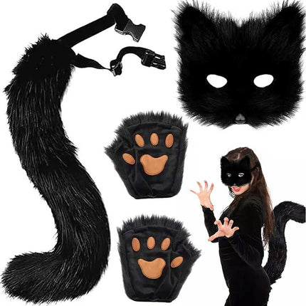 Furry Cat Fox Cosplay Mask Set Christmas Party Costume Tail Paws