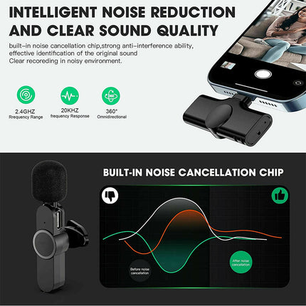 Wireless Lavalier Mini Mic for Android iPhone iPad Vlog Live Streaming