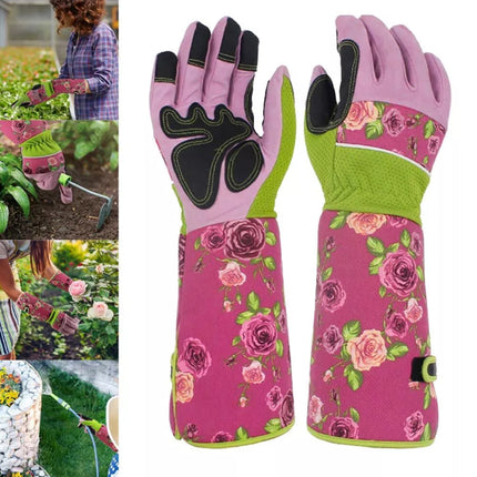 Ladies Thorn Proof Long Sleeve Leather Gardening Gloves with Gauntlet Cuff
