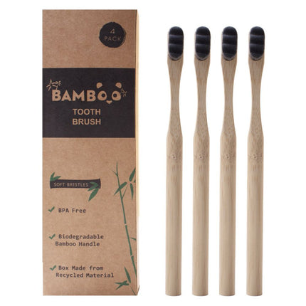 4-Pack Eco Gray Bamboo Toothbrush with Ultra Dense Bristles
