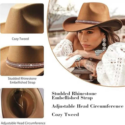 Western Cowboy Hat Women Men Wild West Hats Cowgirl Wide Brim Cap