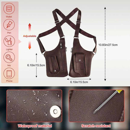 Adjustable Anti-Theft Underarm Shoulder PU Leather Wallet Holster Brown