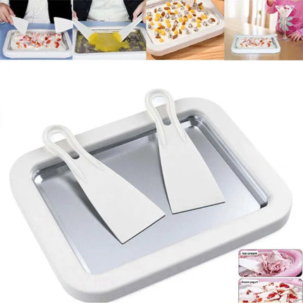 Portable Rolled Ice Cream Machine Pan with 2 Spatulas for Sorbet