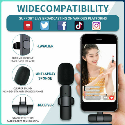 Wireless Lavalier Mini Mic for Android iPhone iPad Vlog Live Streaming