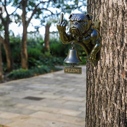 Funny Rustic Bulldog Doorbell, Cast Iron Door Ring with Character