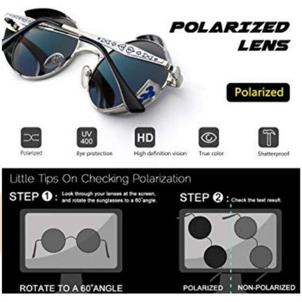 Men Women Steampunk Round Polarized Sunglasses UV400 for Driving Retro