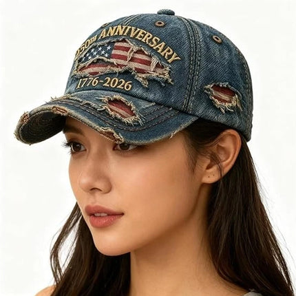 Patriotic Denim Baseball Cap 250th US Anniversary 1776-2026 Print