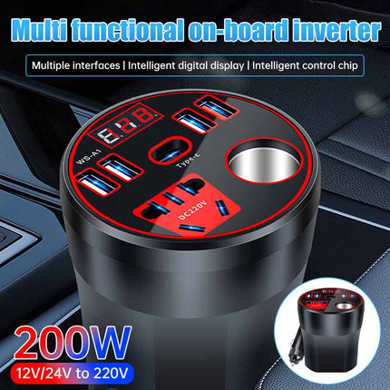 200W DC to AC Car Power Inverter 12V 24V to 220V Converter Adapter Outlets