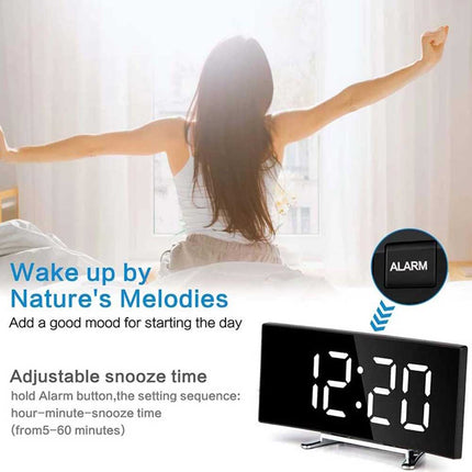 7 Inch Curved LED Digital Alarm Clock Dimmable Electronic Desktop Clock