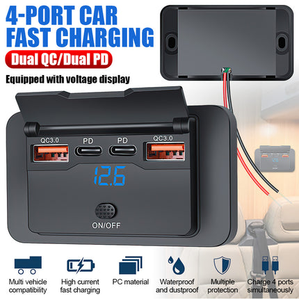 DC 12V-24V PD USB-C Fast Car Charger Socket Power Outlet Panel