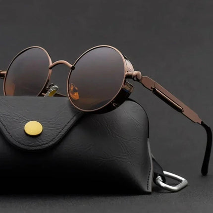 Classic Steampunk Sunglasses for Men Women Retro Round Metal Frame