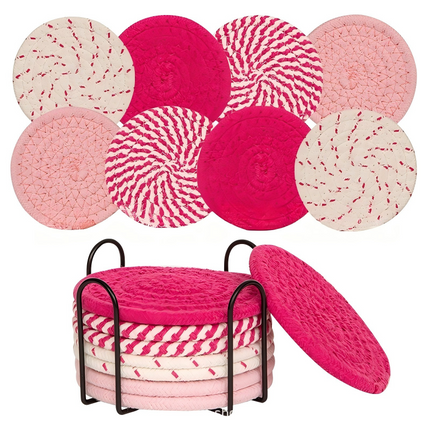 8pcs Non-Woven Heat Resistant Cup Coasters Set with Iron Frame, Non-Slip Drink Mat