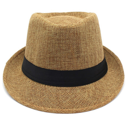 Men Women Summer Fedora Hat Straw Trilby Beach Sun Panama Cap Brim
