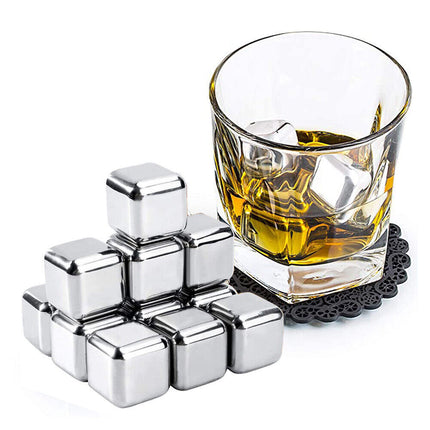 Reusable Stainless Steel Ice Cubes for Whiskey, Chilling Stones with Tong