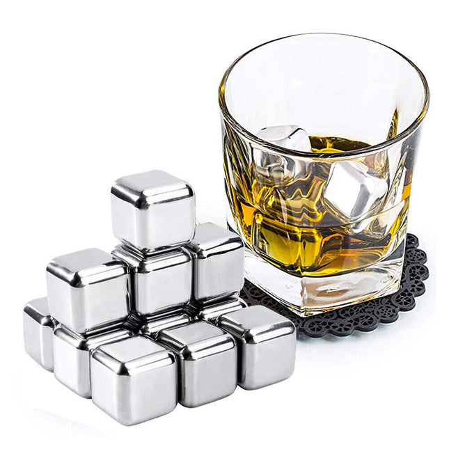 Reusable Stainless Steel Ice Cubes for Whiskey, Chilling Stones with Tong