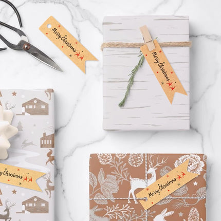 200PCS Merry Christmas Brown Kraft Gift Tags Small Xmas Gift Labels
