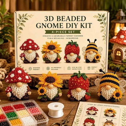 3D Beaded Gnome Craft Kit, DIY Handmade Bead Art Set for Teens & Adults