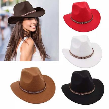 Western Cowboy Hat Women Men Wild West Hats Cowgirl Wide Brim Cap